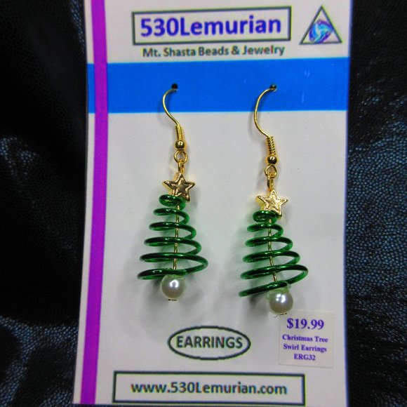 Christmas Tree Spiral Christmas Festive Dangle Earrings - Picture 1 of 3